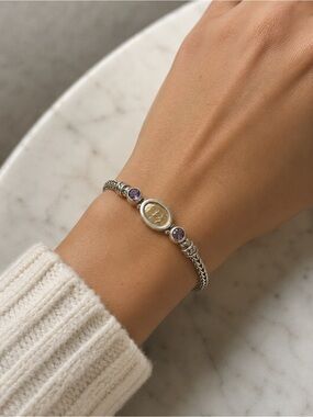 Flli Menegatti Sterling Silver 14k Gold and Amethyst Woven intaglio Bracelet